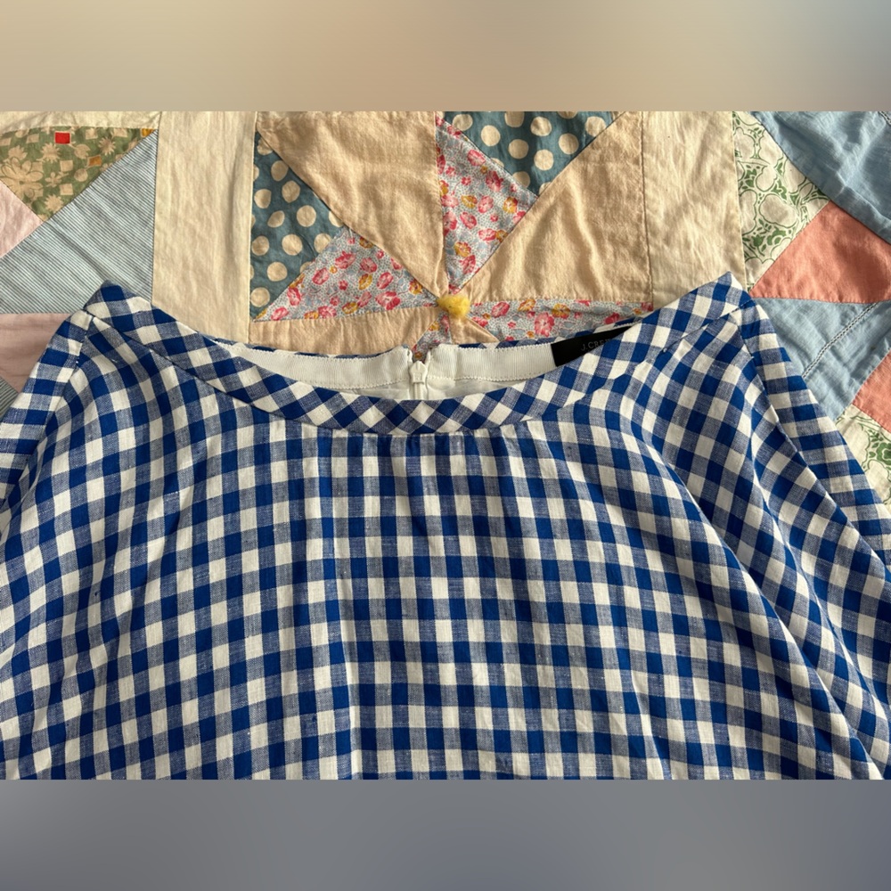 J Crew Blue & White Gingham Linen Skater Skirt - Picture 3 of 11